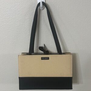 Vintage Kate Spade New York Two-Tone Wool and Leather Box Tote Bag